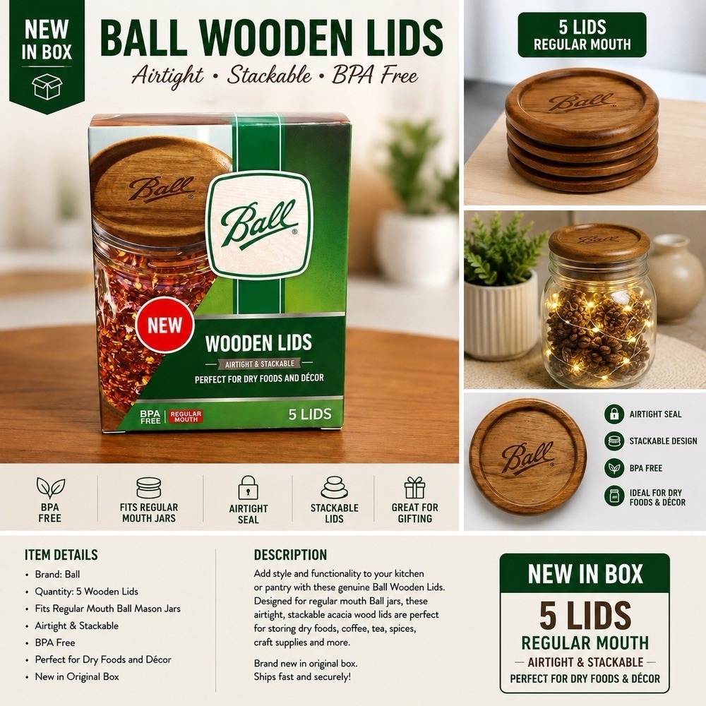 Ball Wooden Lids 10 Total (2 Packs of 5) Regular Mouth NEW in Box Airtight